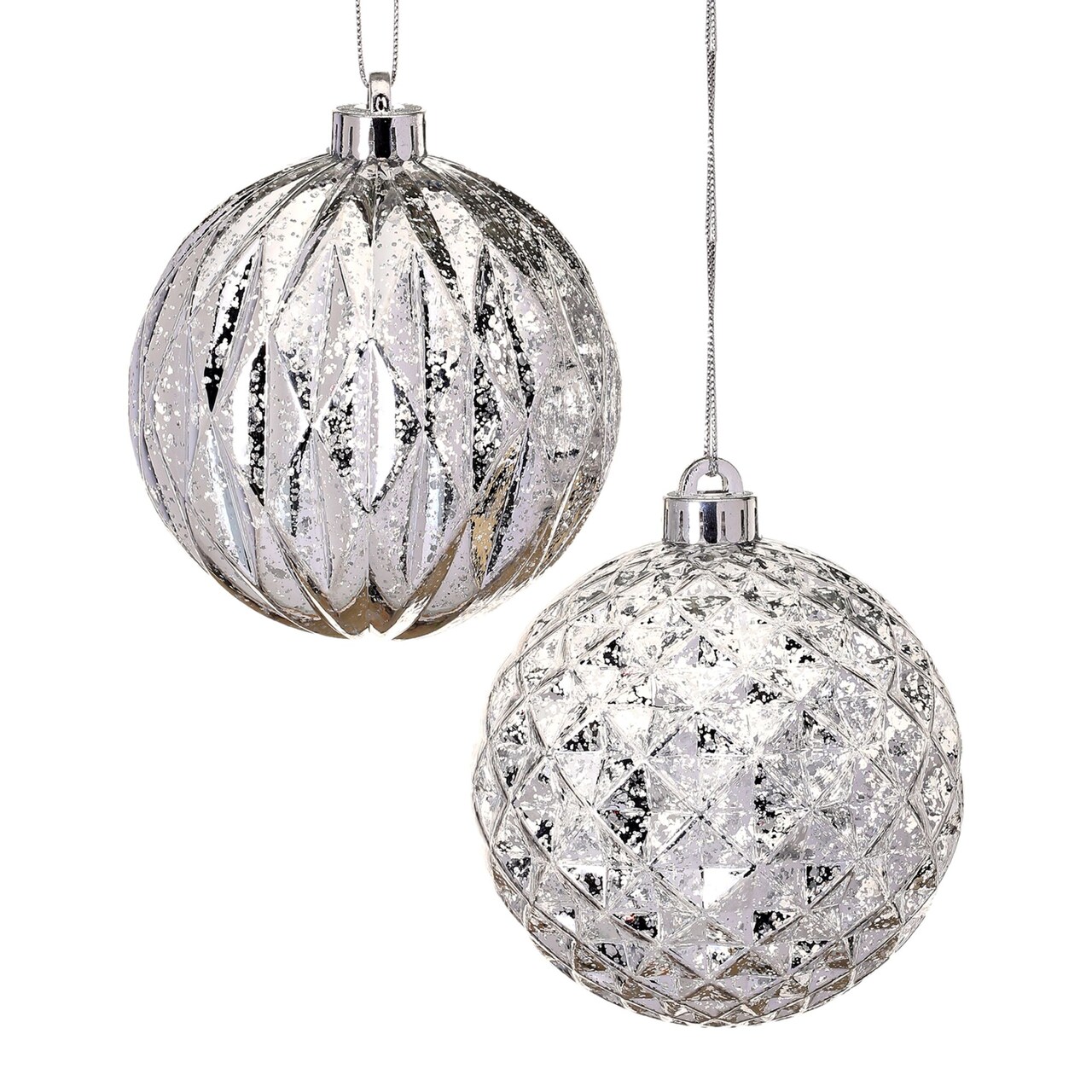 Contemporary Home Living 6ct Silver Mercury Faceted Shatterproof Christmas Ball Ornaments 5"(125mm)